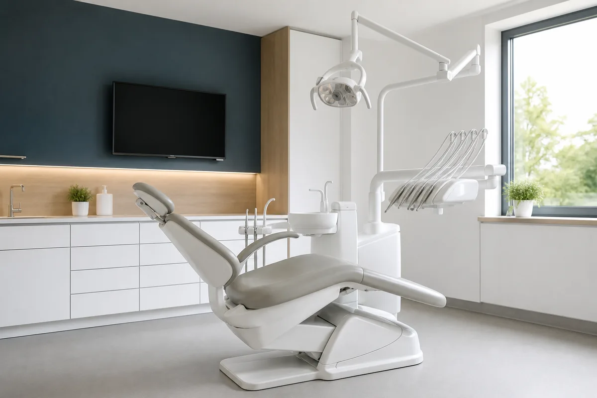 Salle de soins dentaires moderne baignée de lumière naturelle