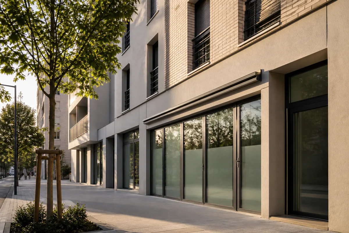 Façade d&rsquo;un immeuble de santé en centre-ville de banlieue parisienne